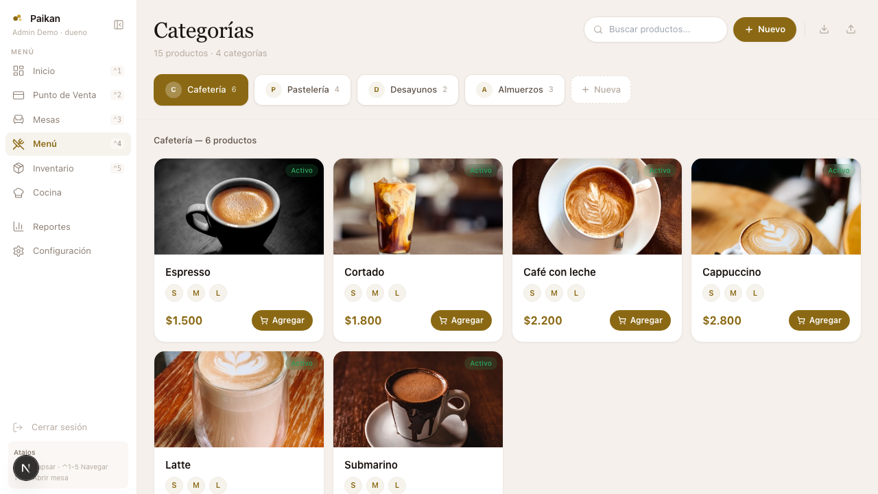 Menú y Productos